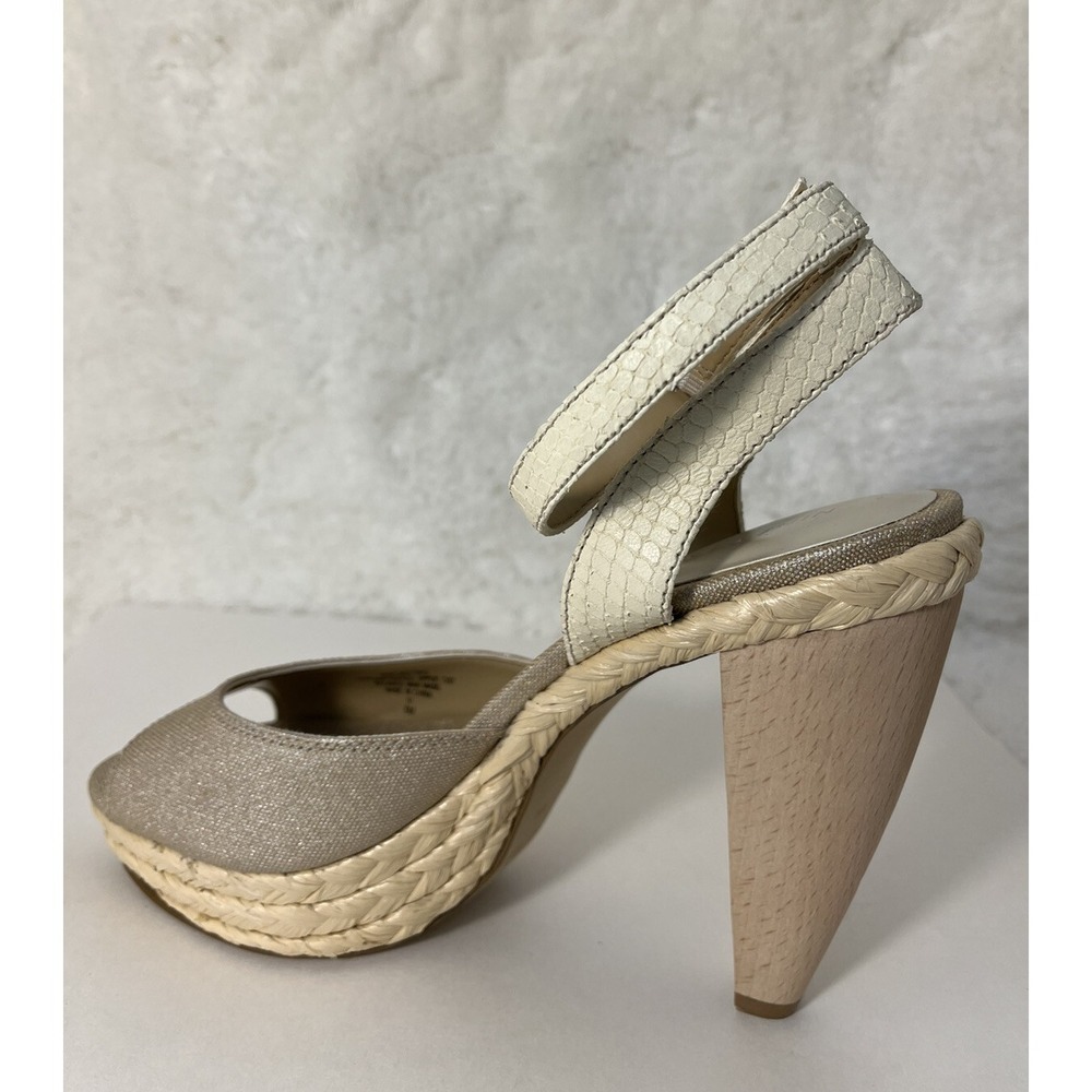 Nine West Textile Snakeskin Ankle Strap Woven Platform Chunky Sandal Heel Sz 8 - Picture 9 of 11